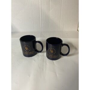 Old‎ Republic Title Agency Blue Gold Coffee Mug Cup Pair Set